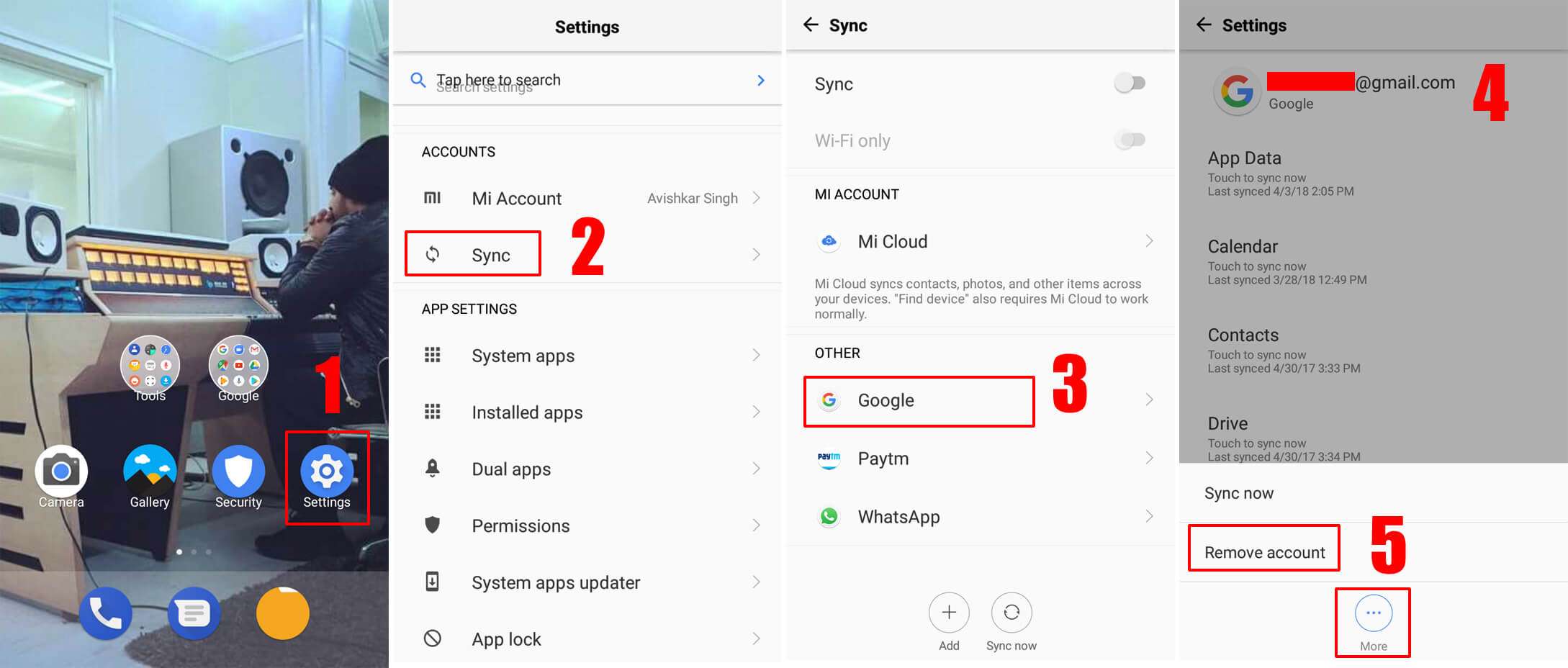 Click on More button and then hit the Remove account button - How to Remove Google Account From Phone