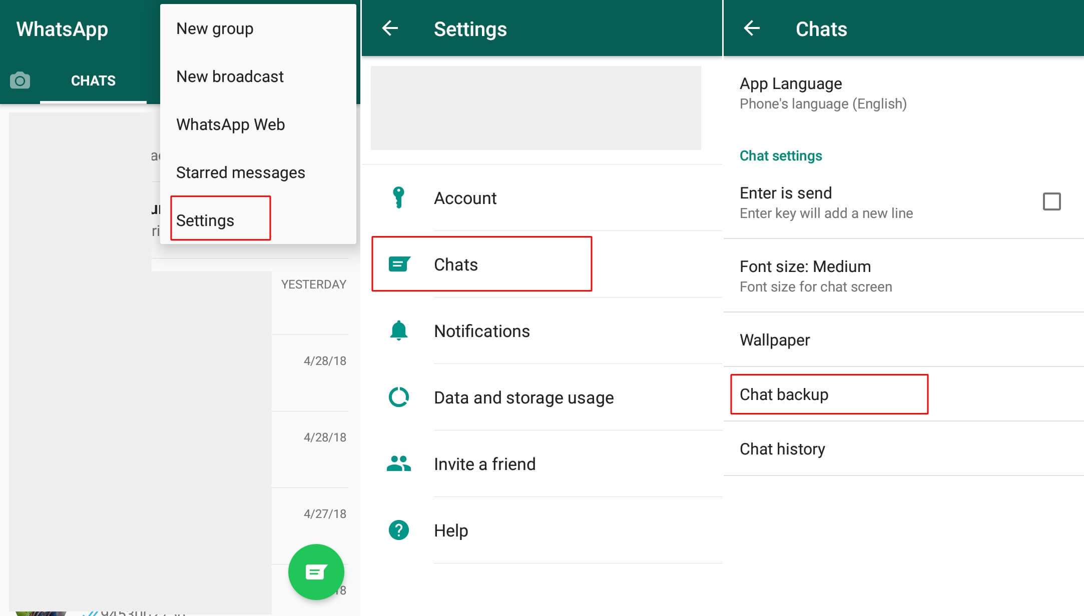 navigate to Settings - Chats - Chat backup- How to Restore WhatsApp Backup From Google Drive