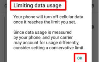 turn on the option saying Set Cellular Data limit. - How to Restrict Internet Access on Android – Block Apps From Accessing Internet Android