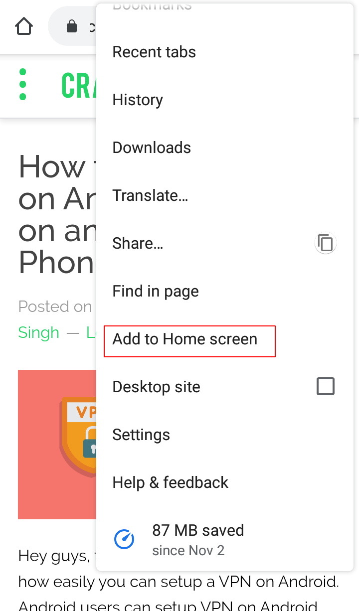 click on the Add to Home Screen - How to Add Website to Home Screen on Android Phone